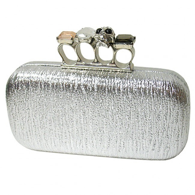 Evening Bag - Skull & Stone Knuckle Clutch Bags - Silver - BG-EHP7101SV